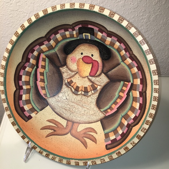 12" Painted Turkey Bowl With Stand - Picture 6 of 8